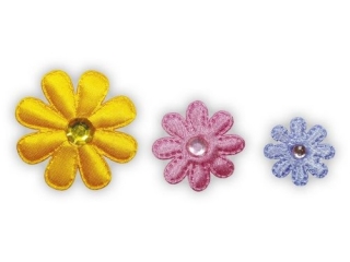 Dekoracje samoprzylepne materiaowe kwiaty z krysztakiem 3 rozmiary (O35/25/19mm) 4 kolory: wrzosowy, rowy, biay ty 15szt. TITWLK
