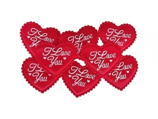 Materiaowe serca z napisem ?I Love You? 45x40mm czerwone 15szt. TITWAL