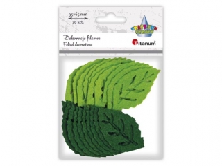 Dekoracje filcowe li�cie 65x37mm a�urowe zielone jasne, zielone ciemne 20szt.