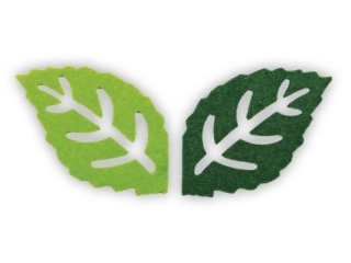 Dekoracje filcowe li�cie 65x37mm a�urowe zielone jasne, zielone ciemne 20szt.