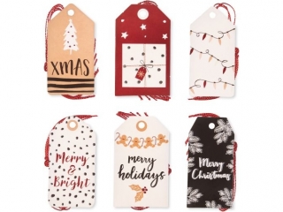 ZAWIESZKI DO PREZENTW ZE SZNURKIEM, MERRY HOLIDAYS, 24 SZT. [opakowanie=6szt]
