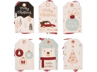 ZAWIESZKI DO PREZENTW ZE SZNURKIEM, CHRISTMAS PASTELS, 24 SZT. [opakowanie=6szt]