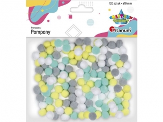 Pompony poliestrowe 10mm 120szt. białe, bladożółte, szare, miętowe
