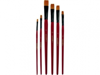 Zestaw pdzli artystycznych Art Collection paskich 6szt. syntetyczne wosie, drewniane czerwone uchwyty
