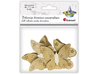 Dekoracje samoprzylepne drewniane motyle 56x43mm naturalne z białym tułowiem 6szt. TITWLK