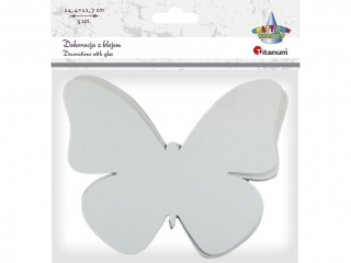 Dekoracje kartonowe białe z klejem motyl 14, 4x11, 7cm 5szt. grubość kartonu 1mm TITWLK