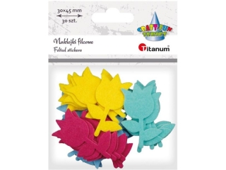 Naklejki filcowe kwiaty 33x53mm mix kolorów 30szt. kolory: fuksjowy, błękitny, miętowy, pomarańczowy, żółty TITWLK