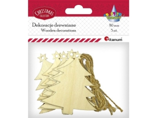 Drewniane zawieszki choinki 71x80mm + sznurek jutowy 5szt.