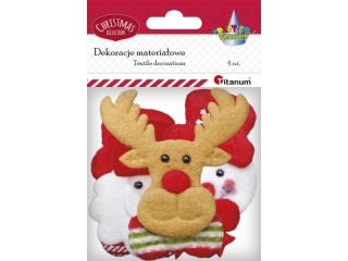 Dekoracje filcowe głowy Mikołaja 80x78mm, renifera 84x96mm, bałwanków 58x83/57x97mm 4szt.