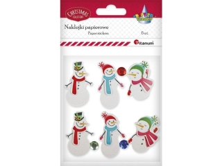 Dekoracje samoprzylepne papierowe 3D bałwanki 6szt., kryształki O10mm 3szt.