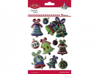 Naklejki wypuk�e bo�onarodzeniowe dzwonki i bombki metaliczne mix 10szt.