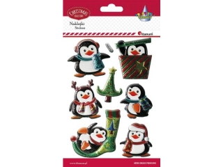 Naklejki wypukłe pingwiny metaliczne mix 7szt.