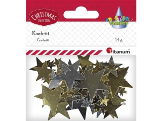 Konfetti Gwiazdki mix rozmiarów 10/20/32mm 14g złote, srebrne