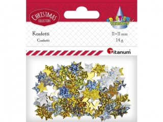 Konfetti Gwiazdki 11mm 14g złote, srebrne hologram