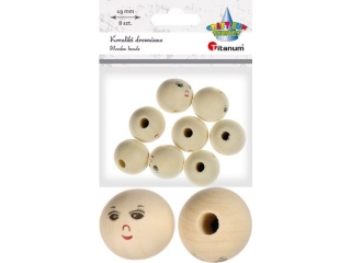 Koraliki drewniane okrągłe z twarzą O19mm otwór O5mm naturalne drewno 8szt.