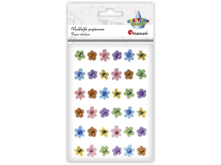 Naklejki papierowe 3D kwiaty z kryształkiem mix 36szt. kolory brokatowe: jasnozielony, pomarańczowy, jasnoniebieski, bladoróżowy, żółty, fioletowy TIT