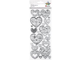 Naklejki papierowe serca z dekorem srebrne mix rozmiarów 24szt.