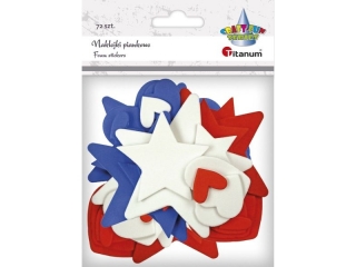 Naklejki piankowe serca 50x40/40x33/25x24mm gwiazdki 75x77/49x48/22x21mm białe, czerwone, niebieskie 72szt.