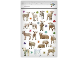 Naklejki papierowe owce, kwiaty 31szt.