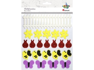 Naklejki piankowe brokatowe płotek, biedronki, pszczółki, motylki 22szt.
