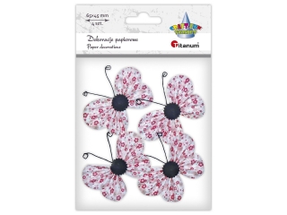 Dekoracje samoprzylepne papierowe motyle 65x45mm białe w drobne róże 4szt. TITWLK