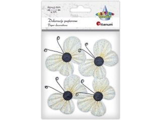 Dekoracje samoprzylepne papierowe motyle 65x45mm białe w złote gwiazdki 4szt. TITWLK