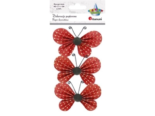 Dekoracje samoprzylepne papierowe motyle 82x53mm czerwone w kropki 3szt. TITWLK