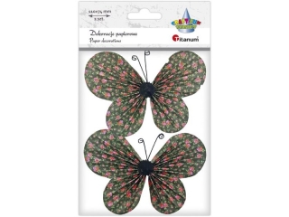 Dekoracje samoprzylepne papierowe motyle 110x74mm brązowe w drobne róże 2szt. TITWLK