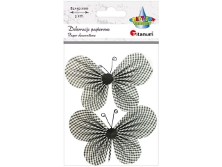 Dekoracje samoprzylepne papierowe motyle 110x74mm białe w szarą kratkę 2szt. TITWLK