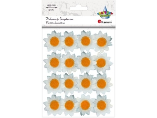 Dekoracje materiałowe stokrotki 3D O55mm biało-żółte 9szt. TITWLK