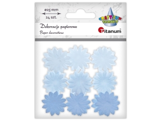 Dekoracje papierowe kwiaty O25mm bladoniebieskie, jasnoniebieskie, niebieskie 24szt. TITWLK
