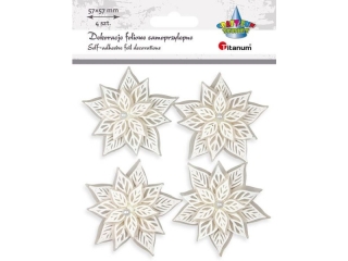 Dekoracje samoprzylepne foliowe 3D poinsecje 60x57mm białe z perełką 4szt.