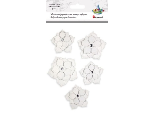 Dekoracje samoprzylepne papierowe 3D kwiaty białe z kryształkiem 2 rozmiary: 60x58/50x48 5szt. TITWLK