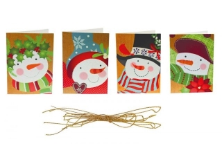Karnety prezentowe Boe Narodzenie 50x70mm 4 wzory brokatowane gowy bawankw 8szt. + sznureczek 1, 5m