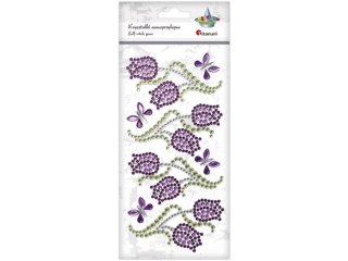 Krysztaki samoprzylepne tulipany 50x92mm, motyle 21x17mm fioletowo-zielono-srebrne 8szt. TITWLK