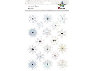Naklejki foliowe płatki śniegu białe z kryształkiem mix rozmiarów 18szt.