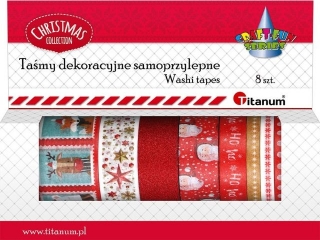 Taśmy samoprzylepne Washi tape świąteczne 8 rolek/wzorów 25mmx5m-1 rolka, 15mmx5m-3 rolki, 10mmx5m-1 rolka, 5mmx5m-3 rolki