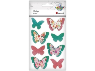 Naklejki papierowe 3D motyle różowe, morskie 3D: 49x35mm płaskie: 36x27/38x28/35x24mm 8szt.