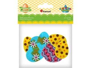 Dekoracje filcowe 3D pisanki 30x40mm 3 wzory 9szt. niebieskie, te, rowe