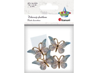 Dekoracje samoprzylepne plastikowe motyle 38x23mm niebiesko-złote 4szt. TITWLK