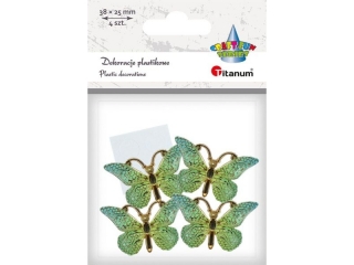 Dekoracje samoprzylepne plastikowe motyle 38x23mm zielono-złote 4szt.