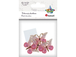 Dekoracje samoprzylepne plastikowe motyle 38x23mm różowo-złote 4szt.