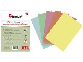 Papier kolorowy do kserokopiarek, drukarek laserowych i atramentowych A4 80g 5 kolorów pastelowych 100 arkuszy