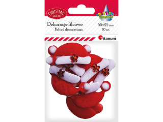Dekoracje filcowe czapka Miko�aja 50x25mm czerwono-bia�a z kryszta�kiem 10szt.