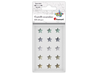 Kryształki samoprzylepne gwiazdki 10x10mm zielone, grafitowe, srebrne, złote 15szt.