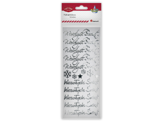 Naklejki foliowe napisy ?Wesołych Świąt? 2 rodzaje 10szt. + gwiazdki 2szt. + płatki śniegu srebrne 4szt.