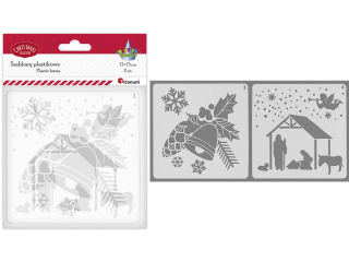 Szablony plastikowe 130x130mm 2szt. stroik z dzwonkiem, p�atki �niegu / stajenka w Betlejem