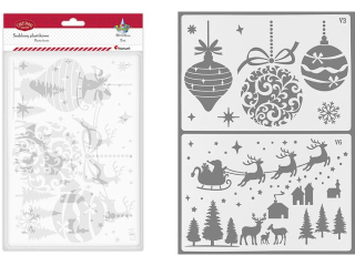 Szablony plastikowe 260x178mm 2szt. bombki / sanie Miko�aja, choinki, renifery, domki