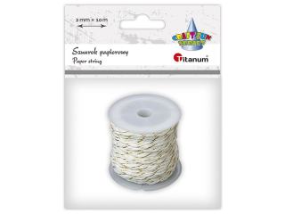 Sznurek papierowy O2mm 10m biało-złoty