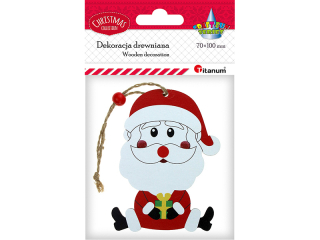 Zawieszka drewniana Miko�aj siedz�cy 74x98mm na sznureczku z drewnianym koralikiem O10mm 1szt.